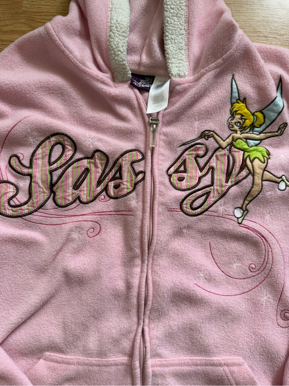 VTG Disney Tinker Bell “Sassy” Pink Fleece Zip Hoodie 3X Plus Y2K Fairycore